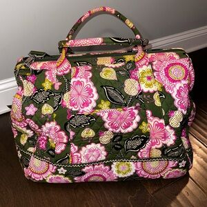 Vera Bradley Olivia Pink Weekender Travel Bag Green & Pink Floral Trolley Pocket